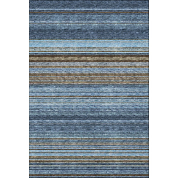 HomeRoots 10' Striped Area Rug in Navy Blue, Brown & Taupe - Washable, UV Protected, Durable for High-Traffic Areas 677315