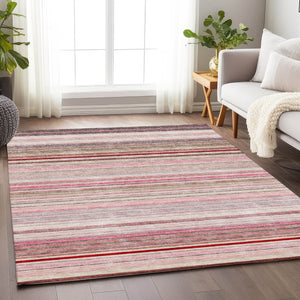HomeRoots 8' X 10' Washable Striped Area Rug in Pink, Burgundy & Ivory – Durable, UV-Protected & Stylish Design! 677319