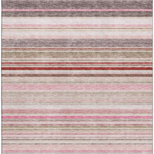 HomeRoots 8' X 10' Washable Striped Area Rug in Pink, Burgundy & Ivory – Durable, UV-Protected & Stylish Design! 677319