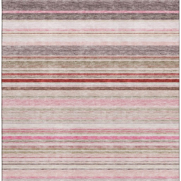 HomeRoots 8' X 10' Washable Striped Area Rug in Pink, Burgundy & Ivory – Durable, UV-Protected & Stylish Design! 677319