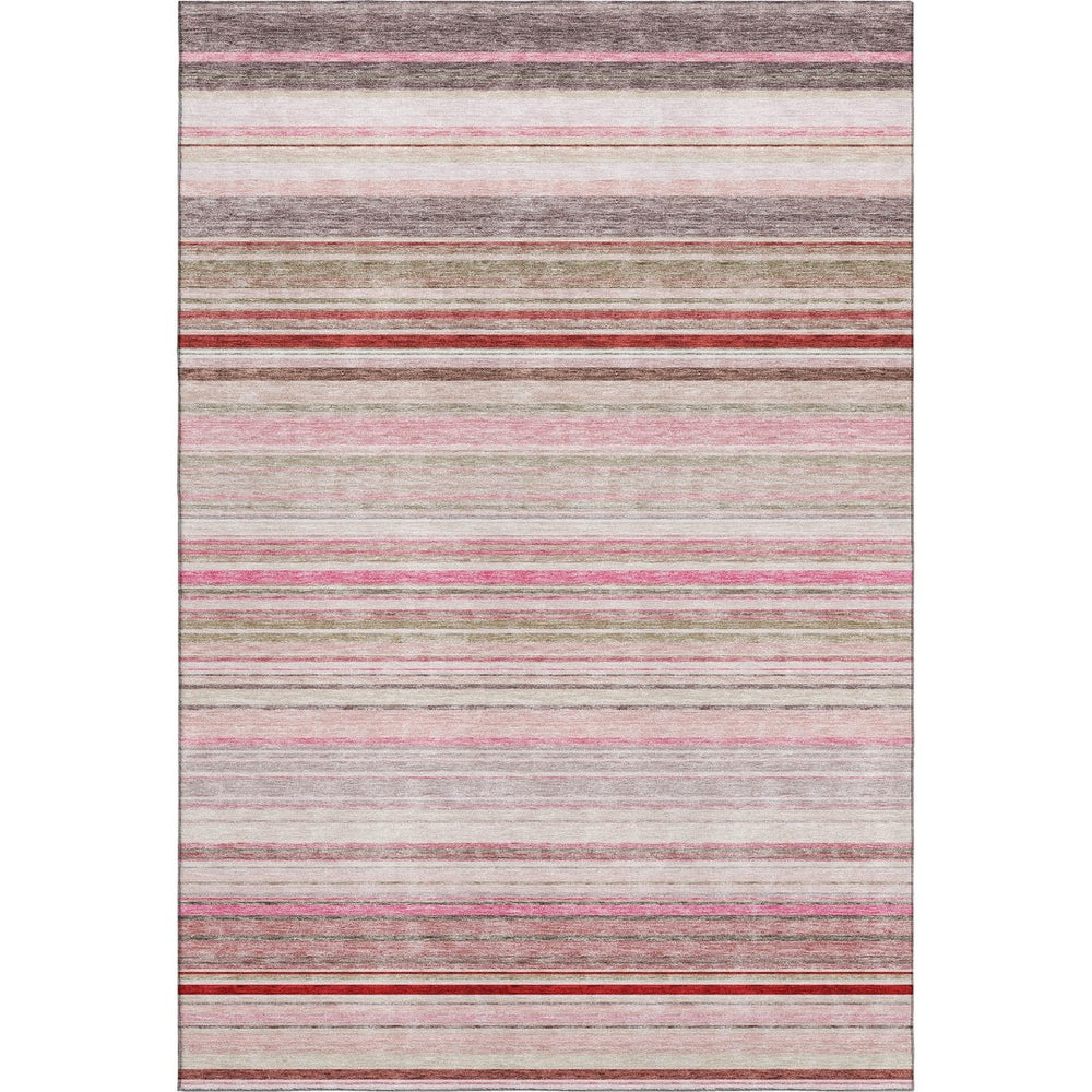 HomeRoots 9' X 12' Stylish Pink Burgundy Ivory Striped Washable Area Rug with UV Protection for Any Room 677320