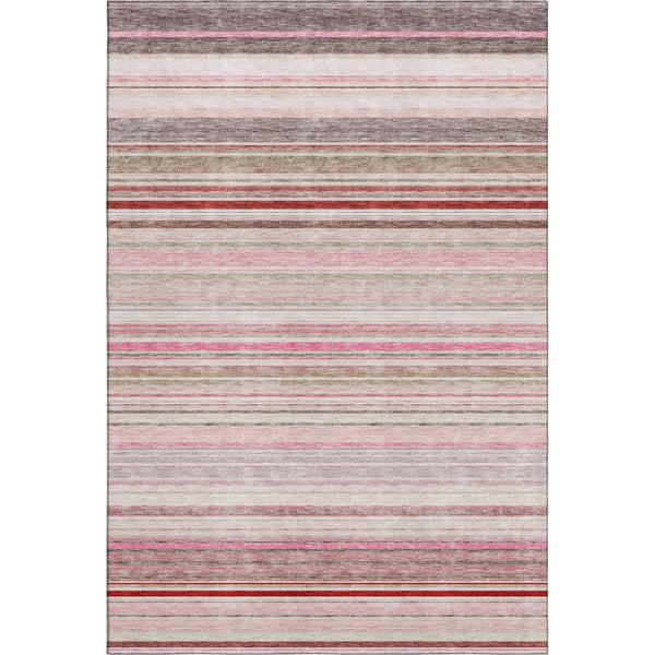 HomeRoots 9' X 12' Stylish Pink Burgundy Ivory Striped Washable Area Rug with UV Protection for Any Room 677320