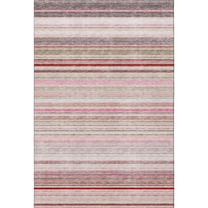 HomeRoots 9' X 12' Stylish Pink Burgundy Ivory Striped Washable Area Rug with UV Protection for Any Room 677320