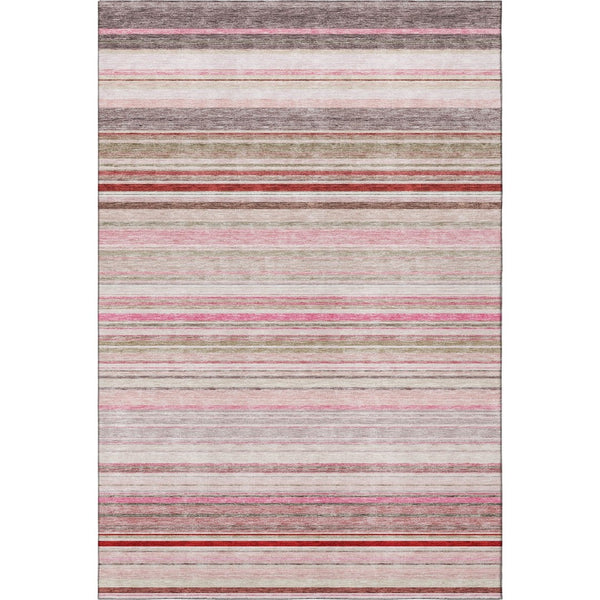 HomeRoots 9' X 12' Stylish Pink Burgundy Ivory Striped Washable Area Rug with UV Protection for Any Room 677320