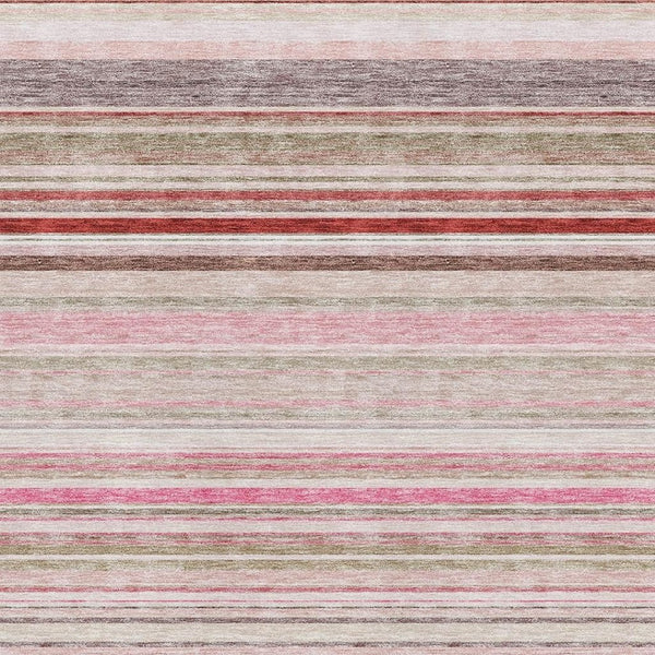 HomeRoots 10' Washable Area Rug in Pink, Burgundy & Ivory Stripes - Durable, UV-Protected, Ideal for Homes! 677321