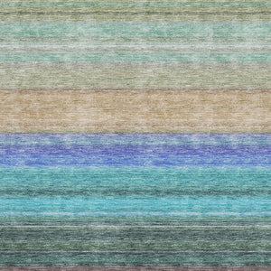 HomeRoots 5' X 8' Sage Teal And Lavender Striped Area Rug - Washable, UV Protected, Perfect for Families & Pets 677323