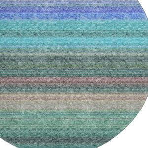 HomeRoots 8' Stylish Sage, Teal & Lavender Striped Washable Round Rug with UV Defense for Everyday Durability 677324