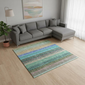HomeRoots 8' X 10' Stylish Sage Teal & Lavender Striped Area Rug - Durable, Stain Resistant, UV Protected Design 677325