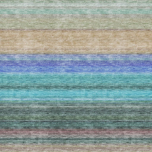 HomeRoots 8' X 10' Stylish Sage Teal & Lavender Striped Area Rug - Durable, Stain Resistant, UV Protected Design 677325