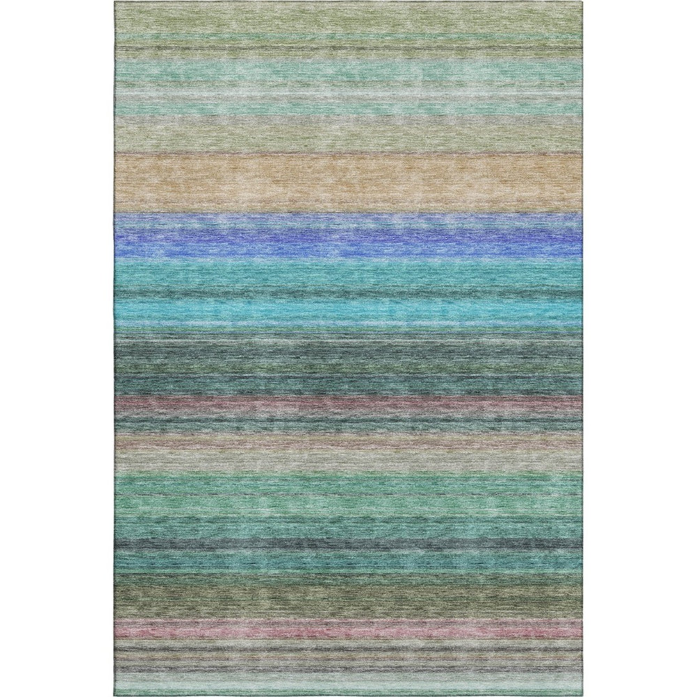 HomeRoots 9' X 12' Sage Teal and Lavender Striped Area Rug - Durable, Washable, UV Protected for Busy Homes 677326
