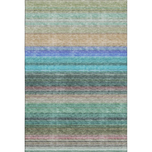 HomeRoots 9' X 12' Sage Teal and Lavender Striped Area Rug - Durable, Washable, UV Protected for Busy Homes 677326