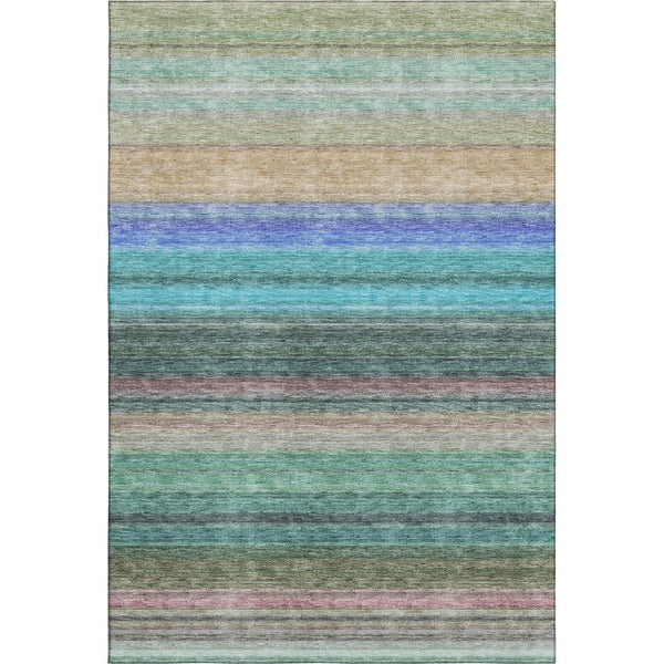 HomeRoots 9' X 12' Sage Teal and Lavender Striped Area Rug - Durable, Washable, UV Protected for Busy Homes 677326