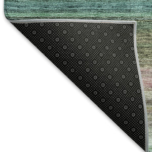 HomeRoots 9' X 12' Sage Teal and Lavender Striped Area Rug - Durable, Washable, UV Protected for Busy Homes 677326