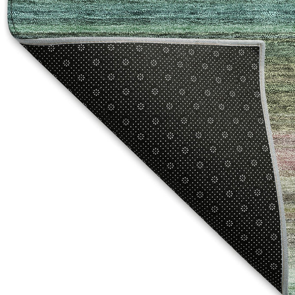 HomeRoots 9' X 12' Sage Teal and Lavender Striped Area Rug - Durable, Washable, UV Protected for Busy Homes 677326
