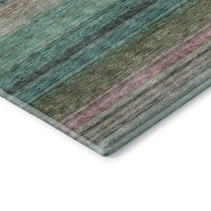 HomeRoots 9' X 12' Sage Teal and Lavender Striped Area Rug - Durable, Washable, UV Protected for Busy Homes 677326