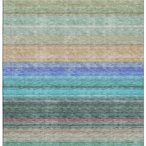 HomeRoots 9' X 12' Sage Teal and Lavender Striped Area Rug - Durable, Washable, UV Protected for Busy Homes 677326