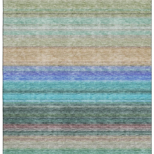 HomeRoots 9' X 12' Sage Teal and Lavender Striped Area Rug - Durable, Washable, UV Protected for Busy Homes 677326
