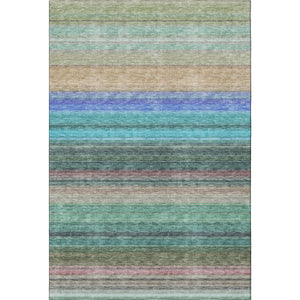 HomeRoots 9' X 12' Sage Teal and Lavender Striped Area Rug - Durable, Washable, UV Protected for Busy Homes 677326