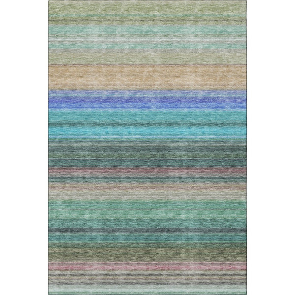 HomeRoots 9' X 12' Sage Teal and Lavender Striped Area Rug - Durable, Washable, UV Protected for Busy Homes 677326