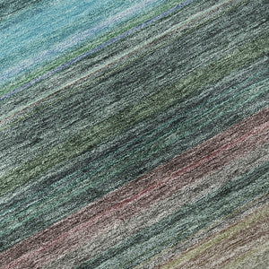 HomeRoots 10' X 14' Sage Teal & Lavender Striped Area Rug - Washable, UV-Protected, Durable & Stylish Decor 677327