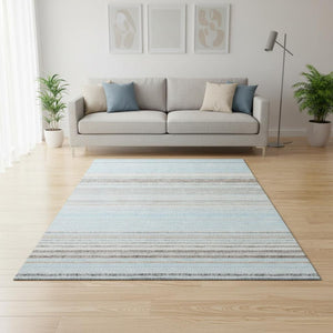 HomeRoots 5' X 8' Striped Sky Blue Gray Ivory Area Rug – Washable, UV Protected, Durable for High-Traffic Spaces 677329