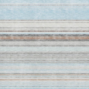 HomeRoots 5' X 8' Striped Sky Blue Gray Ivory Area Rug – Washable, UV Protected, Durable for High-Traffic Spaces 677329