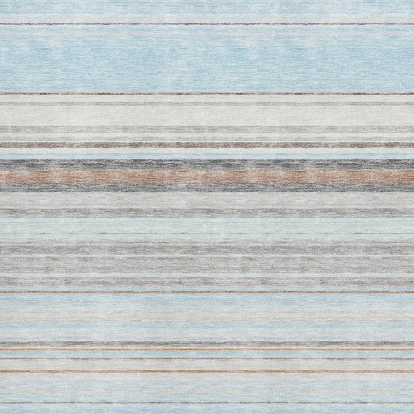 HomeRoots 5' X 8' Striped Sky Blue Gray Ivory Area Rug – Washable, UV Protected, Durable for High-Traffic Spaces 677329