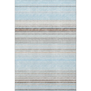 HomeRoots 5' X 8' Striped Sky Blue Gray Ivory Area Rug – Washable, UV Protected, Durable for High-Traffic Spaces 677329
