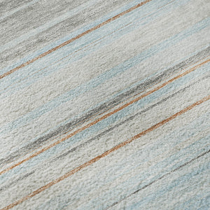 HomeRoots 8' Sky Blue Gray and Ivory Striped Round Rug – Washable, UV Protected, Ideal for Busy Homes & Kids 677330