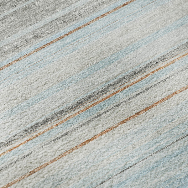 HomeRoots 8' Sky Blue Gray and Ivory Striped Round Rug – Washable, UV Protected, Ideal for Busy Homes & Kids 677330