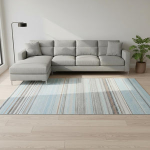 HomeRoots 8' X 10' Coastal-Inspired Sky Blue and Ivory Striped Area Rug - Washable, UV Protected, Durable Design 677331