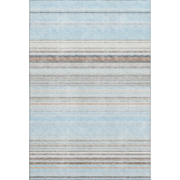 HomeRoots 8' X 10' Coastal-Inspired Sky Blue and Ivory Striped Area Rug - Washable, UV Protected, Durable Design 677331
