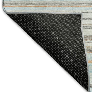 HomeRoots 8' X 10' Coastal-Inspired Sky Blue and Ivory Striped Area Rug - Washable, UV Protected, Durable Design 677331