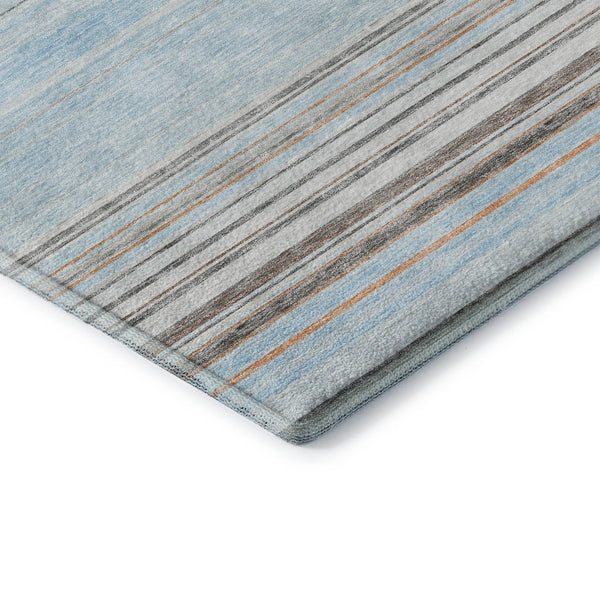 HomeRoots 8' X 10' Coastal-Inspired Sky Blue and Ivory Striped Area Rug - Washable, UV Protected, Durable Design 677331