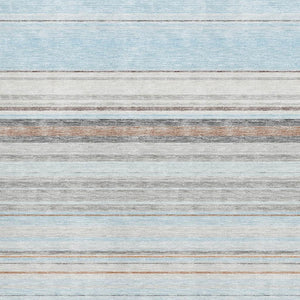 HomeRoots 8' X 10' Coastal-Inspired Sky Blue and Ivory Striped Area Rug - Washable, UV Protected, Durable Design 677331