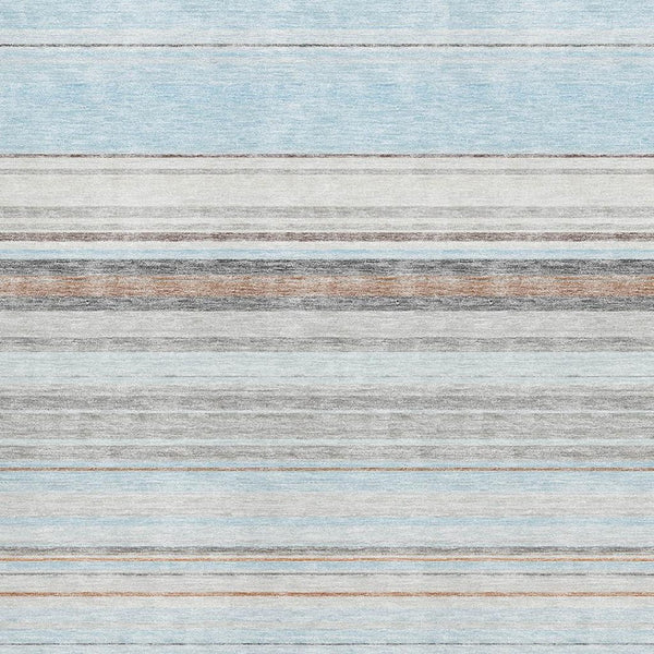 HomeRoots 8' X 10' Coastal-Inspired Sky Blue and Ivory Striped Area Rug - Washable, UV Protected, Durable Design 677331