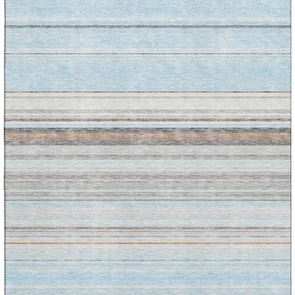 HomeRoots 8' X 10' Coastal-Inspired Sky Blue and Ivory Striped Area Rug - Washable, UV Protected, Durable Design 677331