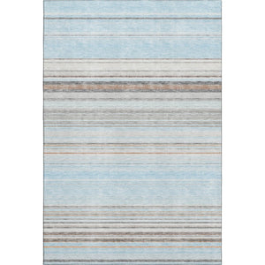 HomeRoots 9' X 12' Sky Blue Gray Ivory Striped Area Rug - Washable, UV Protected, Durable & Stain Resistant Design 677332