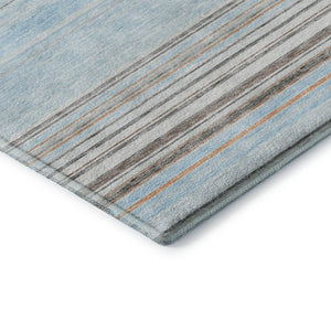 HomeRoots 9' X 12' Sky Blue Gray Ivory Striped Area Rug - Washable, UV Protected, Durable & Stain Resistant Design 677332