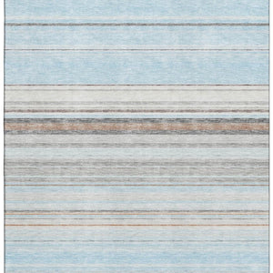 HomeRoots 9' X 12' Sky Blue Gray Ivory Striped Area Rug - Washable, UV Protected, Durable & Stain Resistant Design 677332