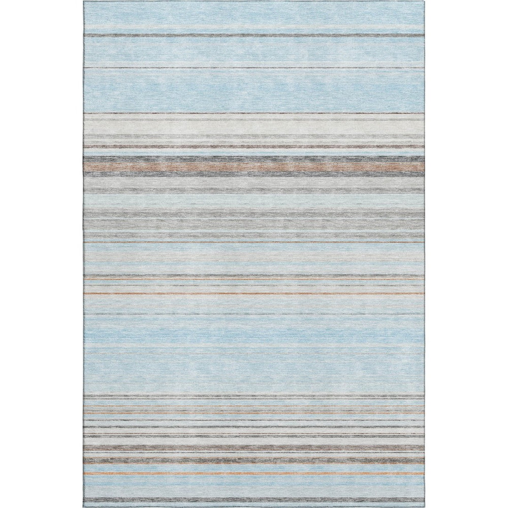 HomeRoots 10' Striped Sky Blue, Gray & Ivory Washable Area Rug with UV Protection for Coastal Living Spaces 677333