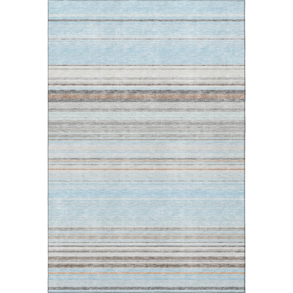 HomeRoots 10' Striped Sky Blue, Gray & Ivory Washable Area Rug with UV Protection for Coastal Living Spaces 677333