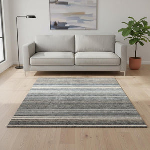 HomeRoots 5' Taupe Beige & Gray Striped Washable Area Rug - UV Protected, Durable for High-Traffic Spaces! 677335