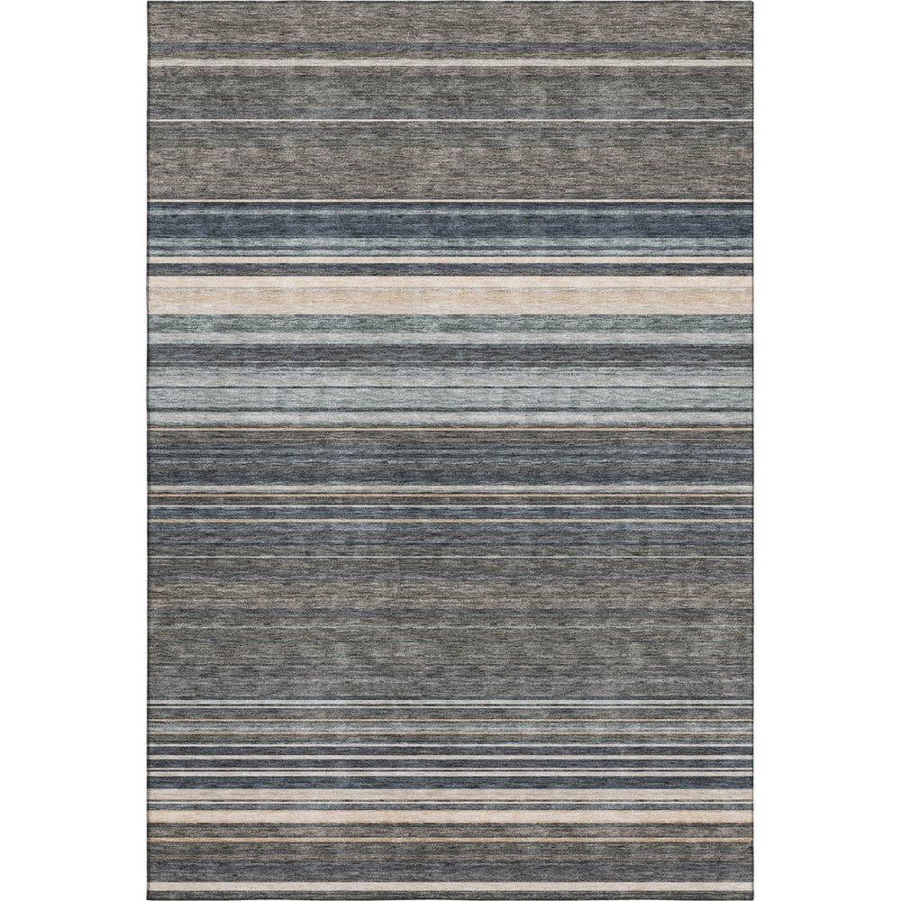 HomeRoots 5' Taupe Beige & Gray Striped Washable Area Rug - UV Protected, Durable for High-Traffic Spaces! 677335