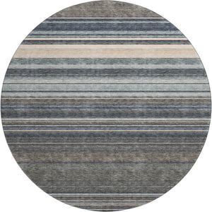 HomeRoots 8' Stylish Taupe Beige and Gray Striped Round Rug - Washable, UV Protected, Ideal for High-Traffic Areas 677336