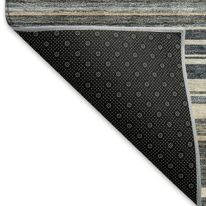 HomeRoots 8' Stylish Taupe Beige and Gray Striped Round Rug - Washable, UV Protected, Ideal for High-Traffic Areas 677336