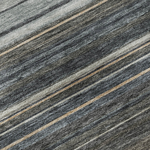 HomeRoots 8' Stylish Taupe Beige and Gray Striped Round Rug - Washable, UV Protected, Ideal for High-Traffic Areas 677336