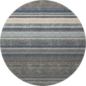 HomeRoots 8' Stylish Taupe Beige and Gray Striped Round Rug - Washable, UV Protected, Ideal for High-Traffic Areas 677336
