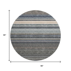 HomeRoots 8' Stylish Taupe Beige and Gray Striped Round Rug - Washable, UV Protected, Ideal for High-Traffic Areas 677336