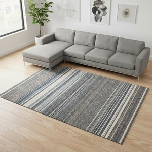 HomeRoots 8' X 10' Washable Area Rug in Taupe Beige & Gray Stripes - Durable, Stain-Resistant & UV Protected! 677337